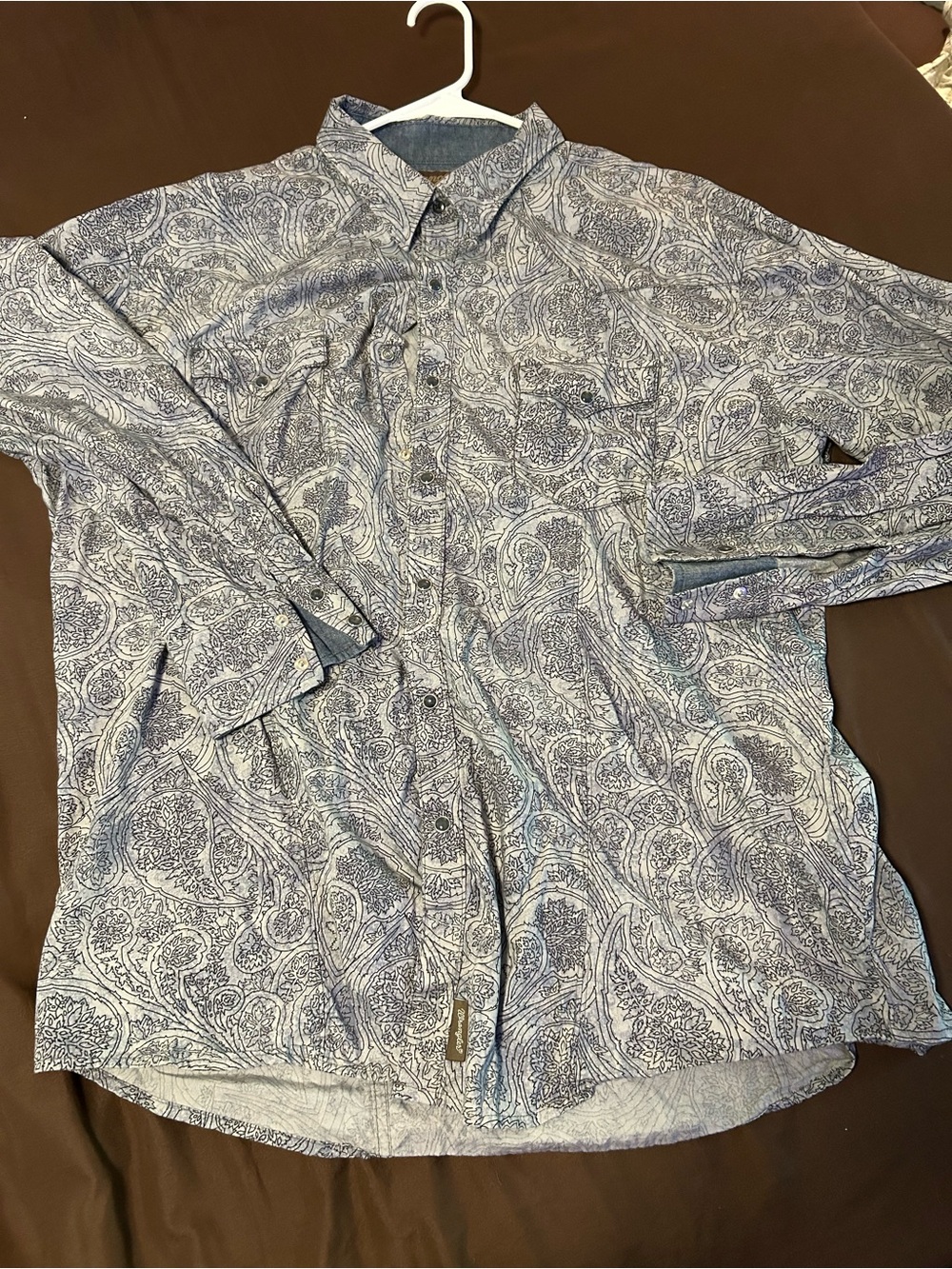 Men's Casual Blue Paisley Long-Sleeve Button-Down Shirt